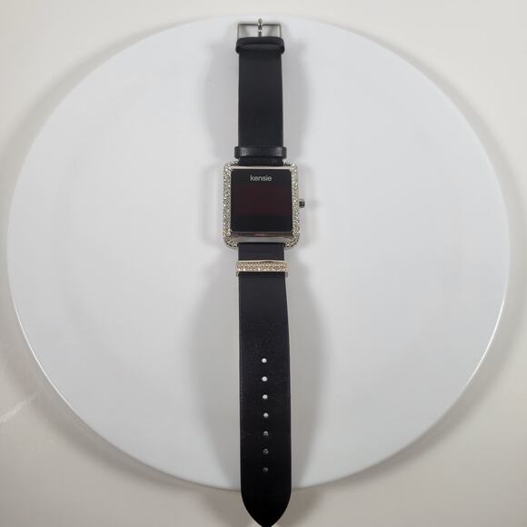 Kensie Women's Digital Watch with Crystals, Square Face, Black Leather Strap - Picture 12 of 16